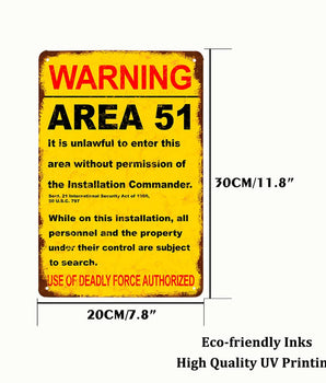 Metal Plate Sign Area 51 UFO Retro Decorative Wall Plaque Pub Club Bar Accessories Tin Painting Poster Vintage Home Decor20x30CM