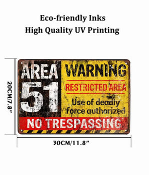 Metal Tin Sign Area 51 No Trespassing Military Vintage Metal Sign Aluminum Sign 12 x 8 Inches