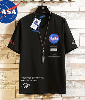 NASA Casual Simple Fashion Short Sleeve Summer Men's Versatile Trend Slim Round Neck T-Shirt